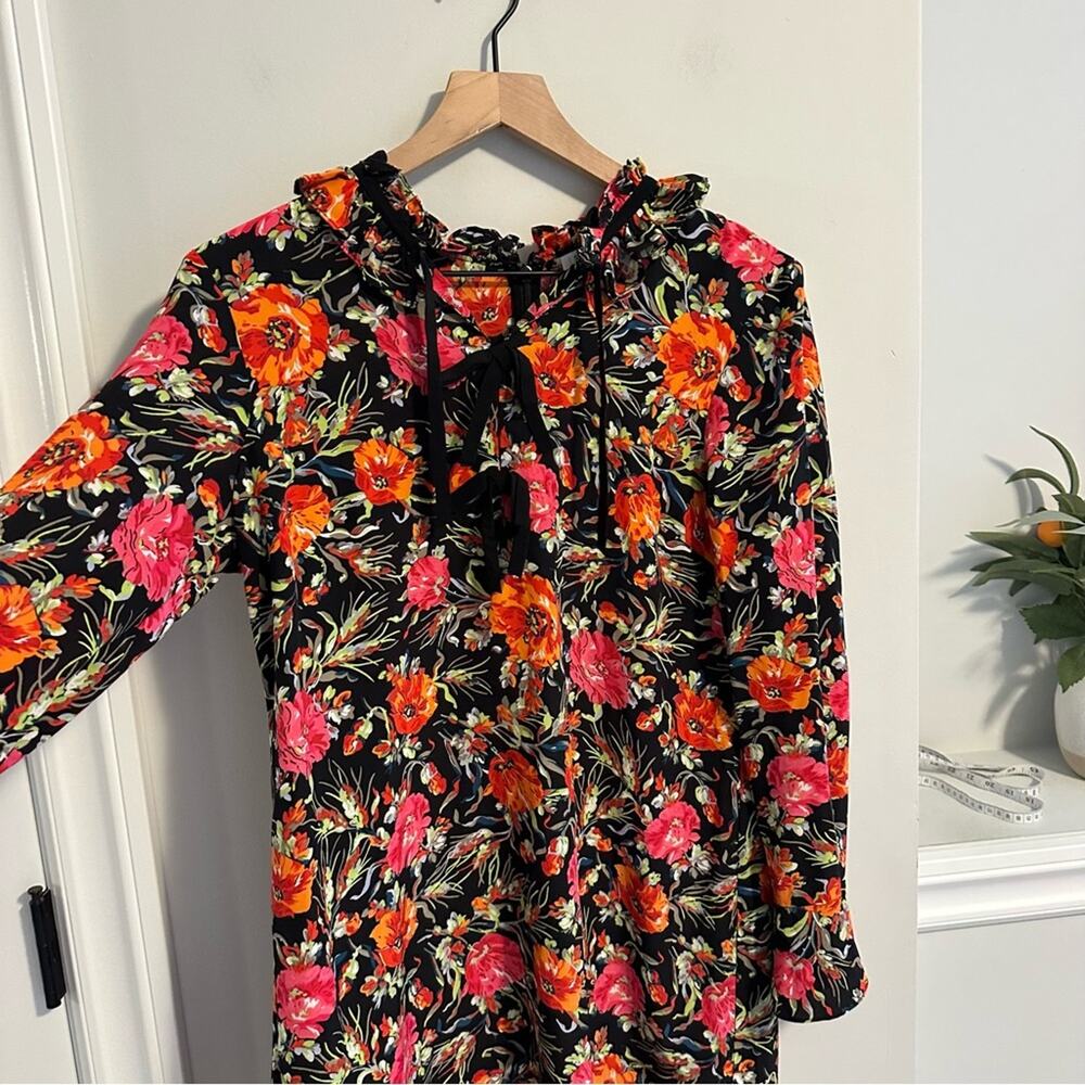 Sandro Paris Black Orange Pink Silk Floral Mini Dress Small - Picture 12 of 16